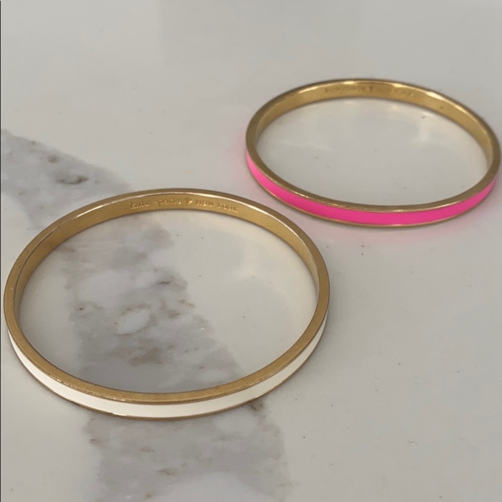 Two Kate Spade Bangles Pink & White with Gold